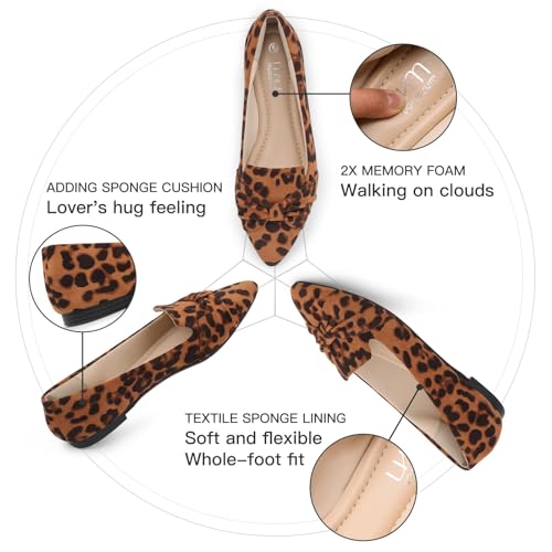 MUSSHOE Flat Shoes Women Comfortable Pointed Toe Slip on Women's Flats,Leopard Suede 6 5