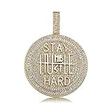 ICEDIAMOND 14K Gold Plated Stay Humble-Hustle Hard Encourage Pendant Necklace, Iced Out CZ Diamond H