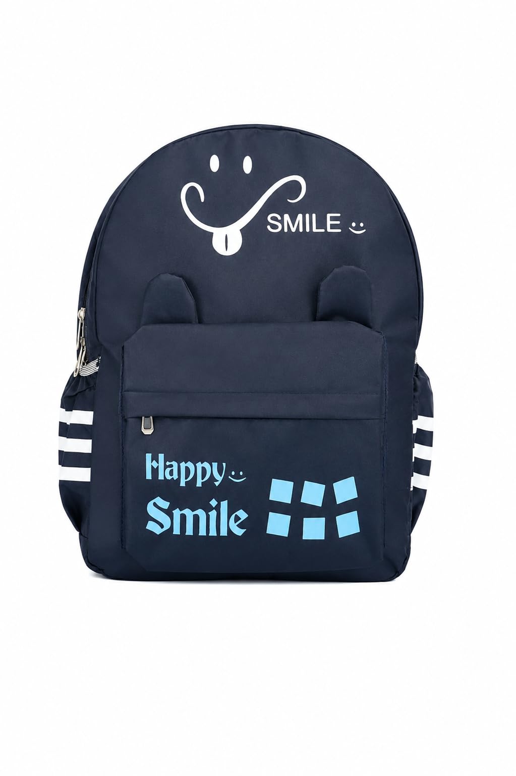 Kids Navy Blue Backpack, Happy Smile Print, Cute Ear Detail, School Bag for Boys and Girls-image-41