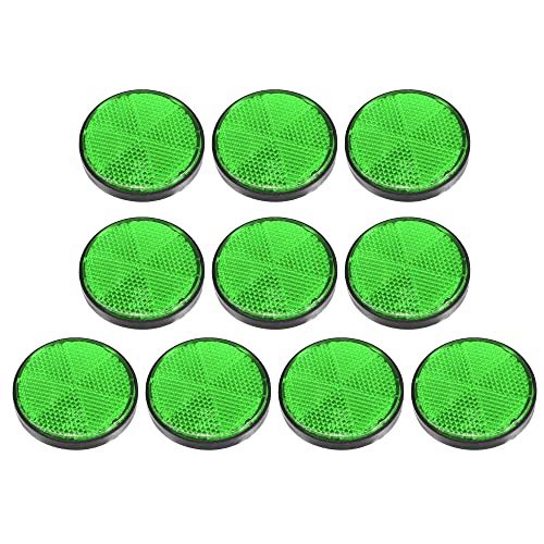 Image of X AUTOHAUX 10 Pcs Stick-on Safety Spoke Reflective Reflector for Gate Posts | Green, Self Adhesive Reflector, for Cars Trailer Motorcycle Trucks Boat Bicycle Bike, Round