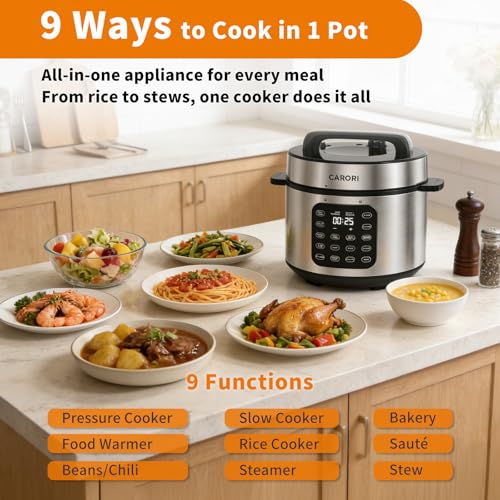 Image of 6Qt Electric Pressure Cooker, 9-in-1 Programmable with IMD Touchscreen, Rice Cooker, Slow Cook, Steam, Saute, Warmer, 24H Delay Start, Non-Stick Ceramic Pot, 1000W, Silver