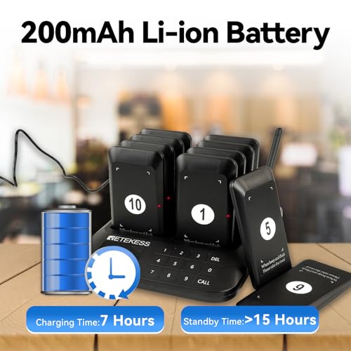 Retekess TD157S Pager Rufsystem, 400M Restaurant Pager, 2 Rufmodi, mit Vibration, Gruppenruf mit Einem klick, 997 Kanäle, Pager Pieper Gilt für Fast Food, Food Truck, Eiscafé (EU-Stecker)