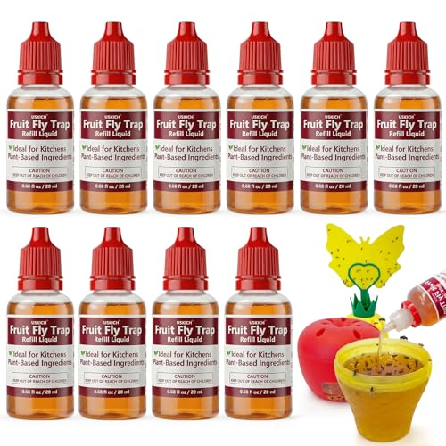 10 Pack Fruit Fly Trap Refill Liquid 0.68oz/ Bottle Liquid Fly Traps Refill for Indoors Effective Lure Refill Gnat Catcher for Home Kitchen Use Non Toxic Safe Near Food