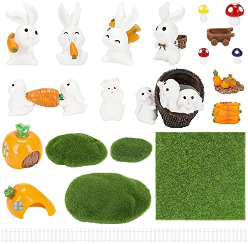 Dekewe 21Pcs Miniature Fairy Garden Accessories, Fairy Garden Kit Fairy House Animal Figurines Mini Landscape for Garden Dollhouse Potted Plant Bonsai Terrarium Décor Easter Decoration