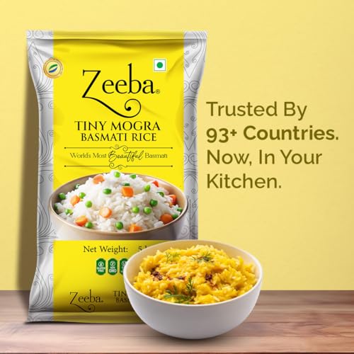Image of Zeeba Tiny Mogra Basmati Rice 5 Kg, Small Grains with Great Taste, Gut-friendly Rice (Cooked length upto 10mm*)
