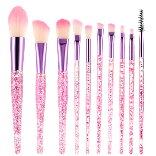 Molain Lot de 10 pinceaux de maquillage en cristal à paillettes pour fond de teint bling bling - Pinceau à poudre irréprochable - Pinceaux anti-cernes pour eye-liner, blush, pinceau de maquillage