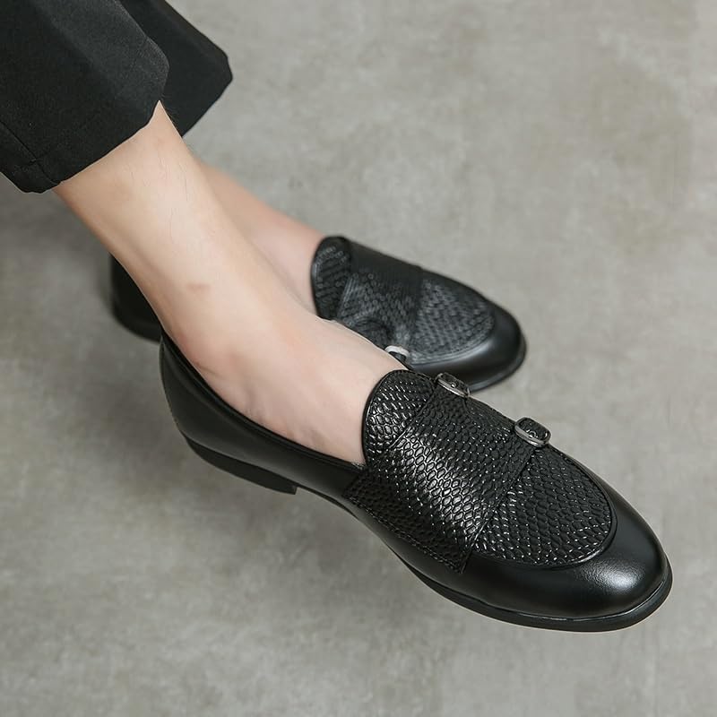 Men Formal Double Monk Shoes Dress Oxford Business Non Slip Anti-Slip Classic Working Round Toe Synthetic Pu Leather Slip-on3