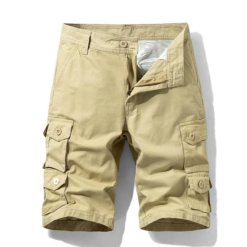 Bermudas de algodón para hombre, holgadas, estilo militar, con cremallera