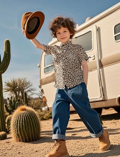 COSLAND Boys' Animal Print Hawaiian Shirt Kids' Novelty Button Down Shirt, X-Small-Large3