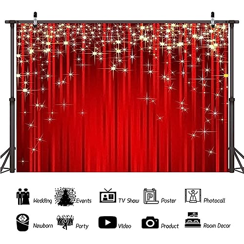 Fondo fotográfico rojo con estrellas doradas 7x5ft miniatura 2