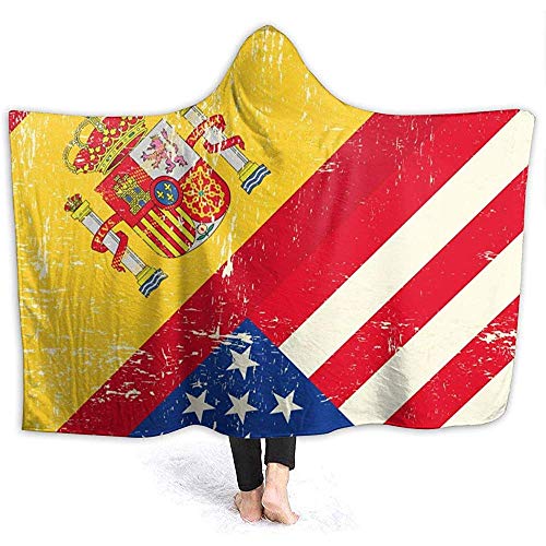 Bandiera americana spagnola Coperta con cappuccio da donna Coperta di flanella super morbida Coperta con cappuccio Coperta da avvolgere Coperta con cappuccio Mantello con cappuccio per accappatoio