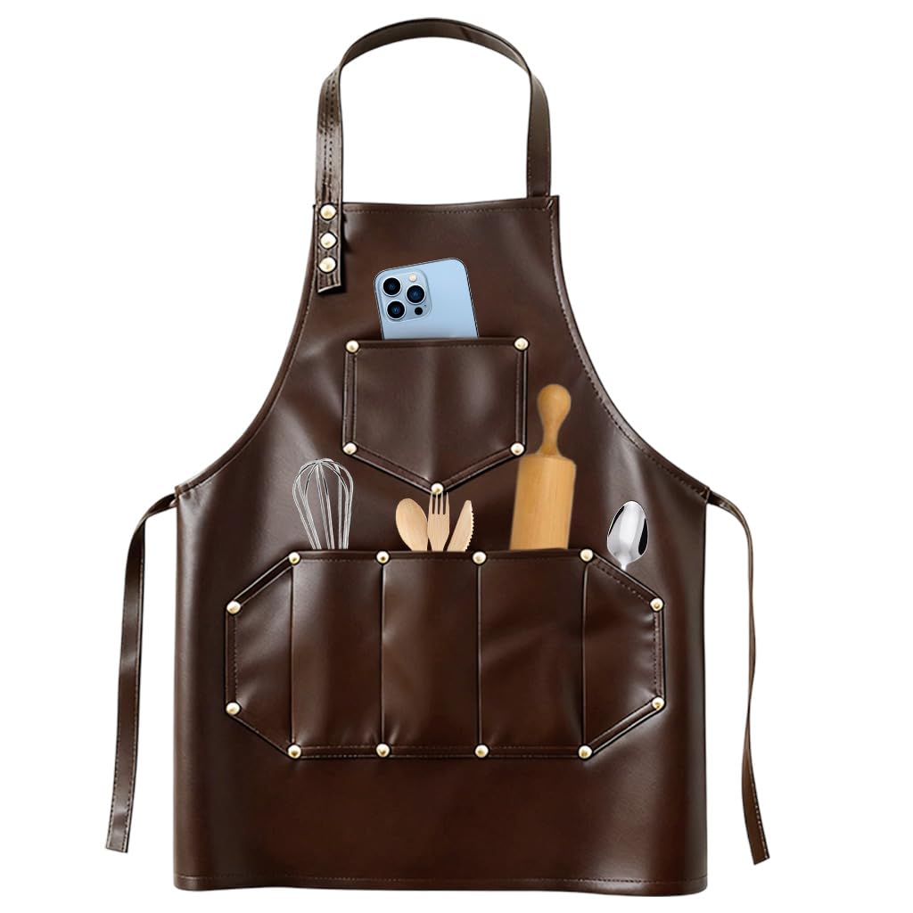 HASTHIP® Apron for Home Kitchen, Grill, Restaurant, Workshop with Tool Pockets, Thicken Canvas Dustproof Apron, Adjustable for Handwork, Woodenwork, Gardening-image-24