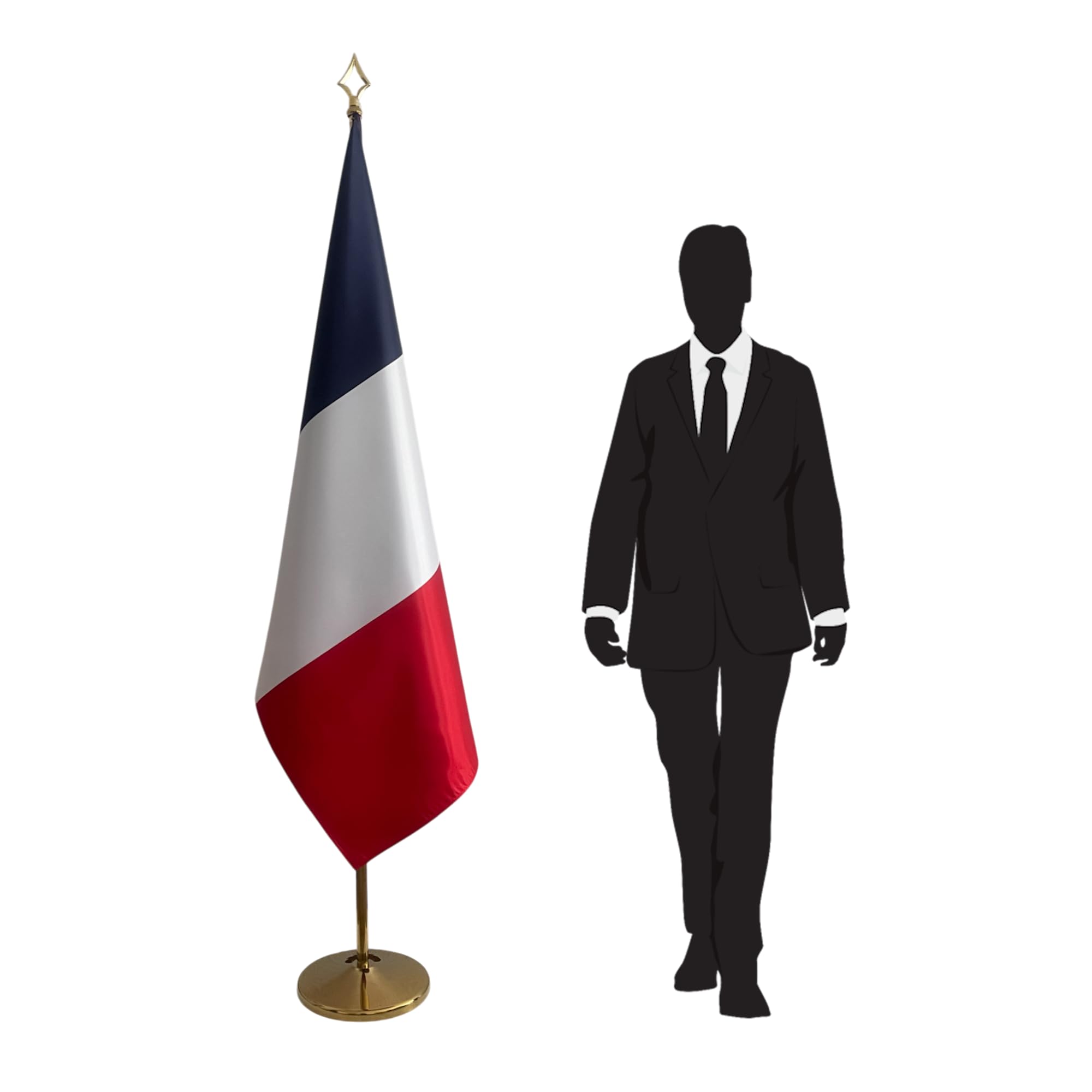 Drapeau France officiel sur pied haut de gamme mât et socle