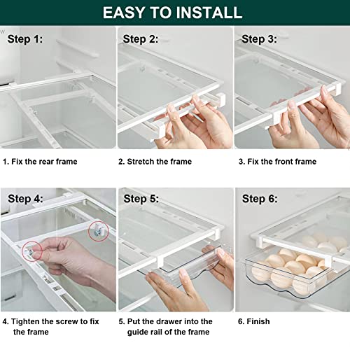 LALASTAR Egg Holder For Refrigerator, Pull Out Refrigerator Egg Drawer, Snap-on Refrigerator Storage Drawers for Eggs, Storage Containers Fit for Fridge Shelf Under 0.6\" (1 Pack) - Thumbnail 7