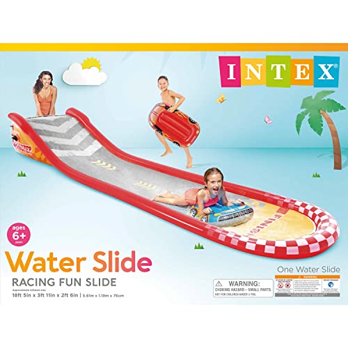Image of Intex 57167EP 18.5 Foot Long Inflatable Racing Fun Water Slide Track with 2 Surf Car Riders and Built-in Sprayer for Ages 6 and Up