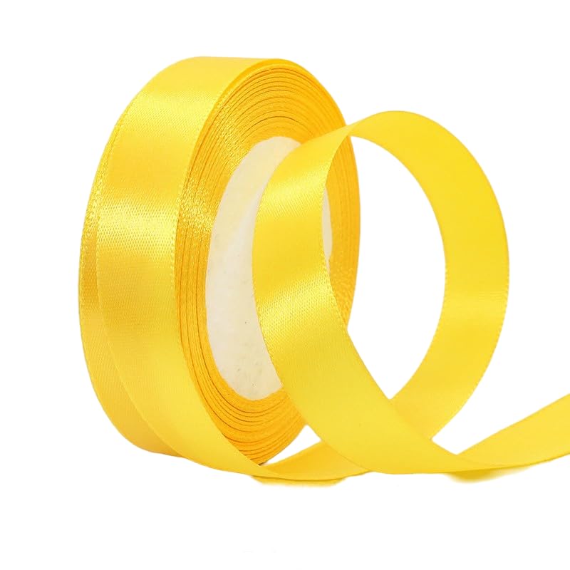 20mm Golden Yellow Satin Ribbon 22M Fabric Hair String Ribbon for Craft Flower Bouquets Gift Wrapping Wedding Bow Making and Valentines Christmas Decoration (Golden Yellow 2CM)