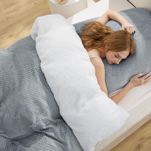 Bedsure Flauschige Bettwäsche 135x200 Grau - Winter Bettbezug Fleece mit 80x80 cm Kissenbezug, Warme -Sets mit Reißverschluss, Kuschel Waffelpique Winterbettwäsche für Einzelbett, 2 Stück