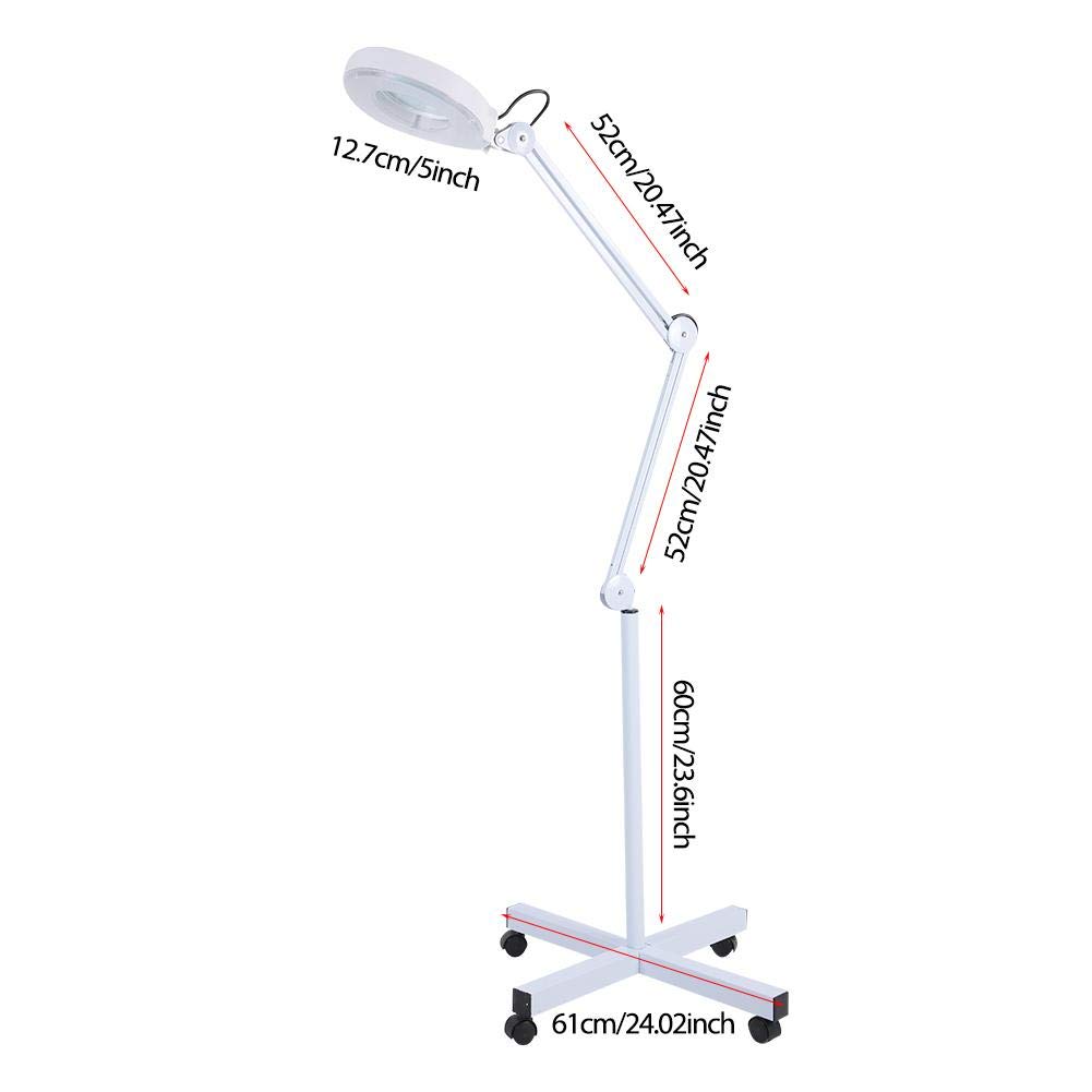 5X Lámpara con lupa LED, lupa de 5 dioptrías de aumento con 4 ruedas, luz para esteticista, laboratorio y trabajos de precisión, blanca, 15 W