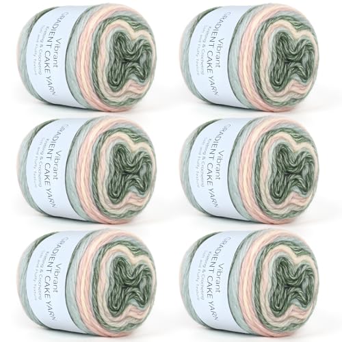 Image of Aeelike Cake Yarn for Crocheting, 6 Skeins Gradient Yarn 100g (3.52 oz) 245m (267 Yards) # 3 Light Weight, Soft Ombre Yarns Fairyland Yarns Rainbow for Making Colorful Crafts, Pink Green Gradient