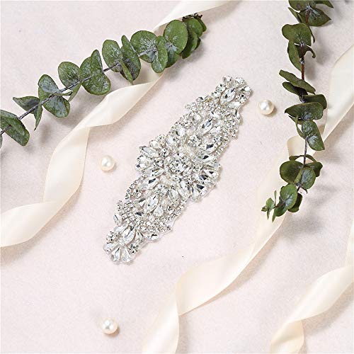 Crystal Rhinestone Appliques for Wedding Gown Bridal Belts Sashes Prom Evening (silver1)