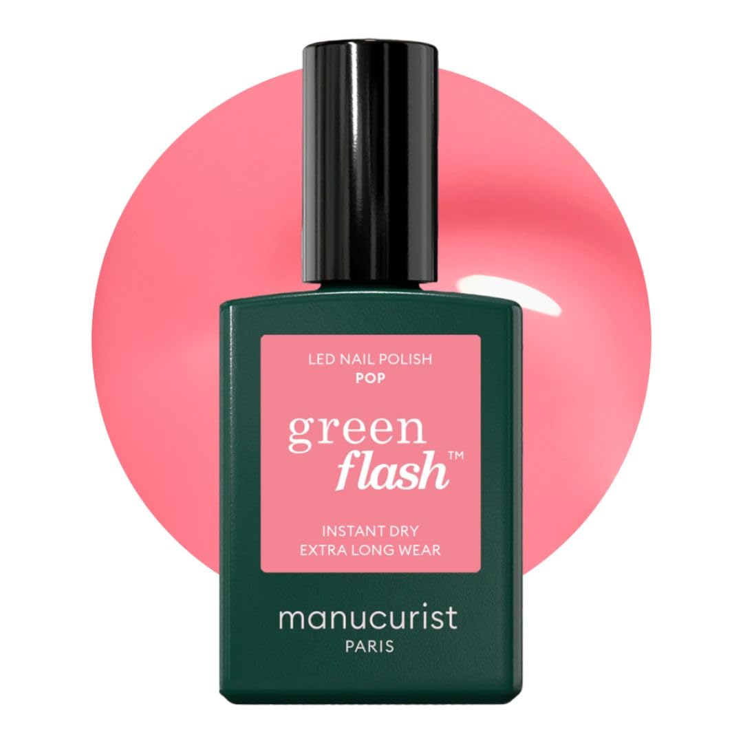 Manucurist Green Flash LED Pastel Pink Pop Gel Nail Polish - Vegan, 12-Free, Plant-Based Gel Polish - Strengthens and Protects the Nail - Gel Nail