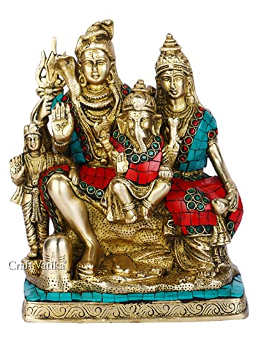 Image of Collectible India God Shiva Family Idol Shiva Parvati Ganesh Sculpture -God Goddess Brass Idols