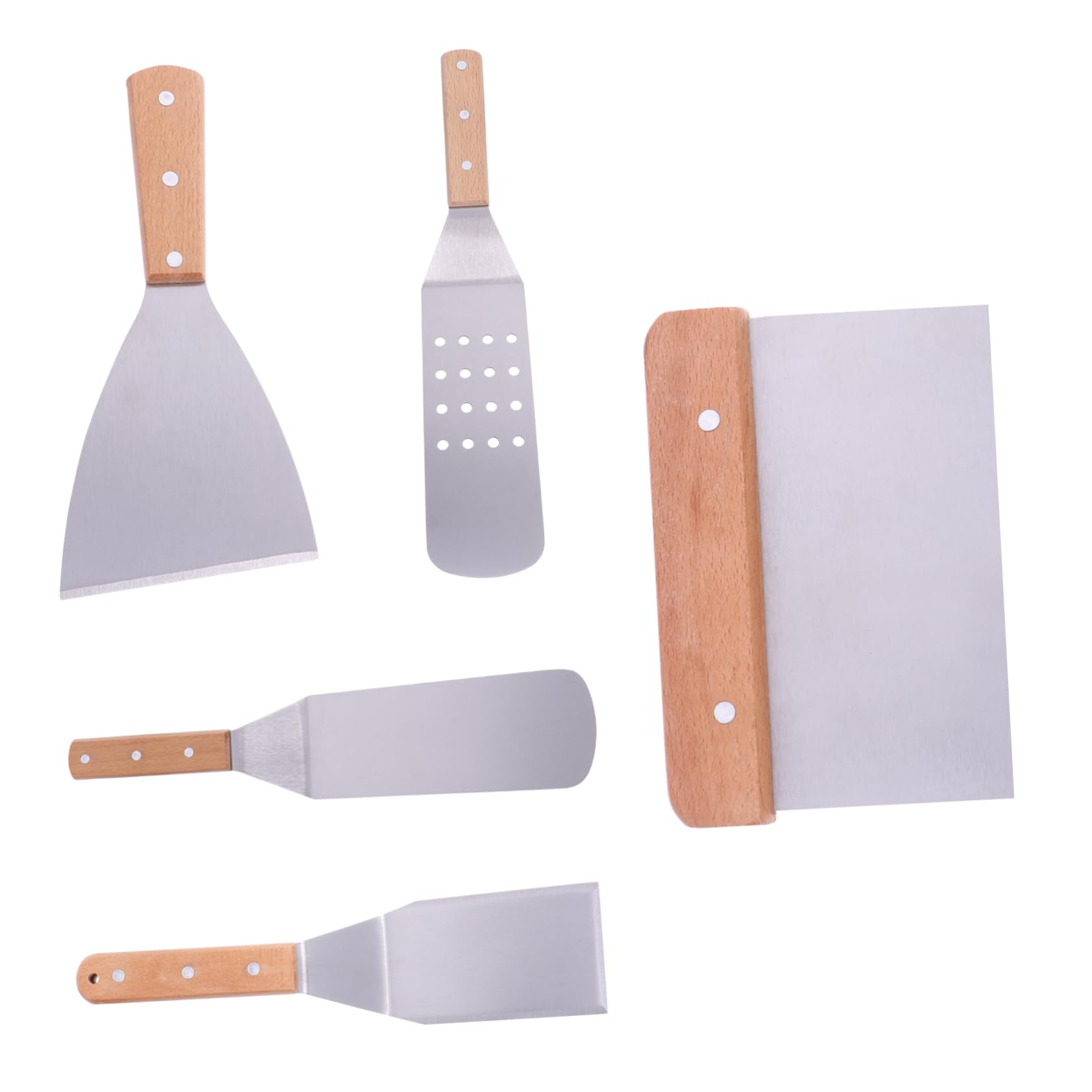 Sosoport Espátulas de Acero Inoxidable Mango de Madera Ergonómico 5 Piezas para Transferencia de Pizza y Bistec Utensilios de Cocina Resistentes para Uso Doméstico y Profesional