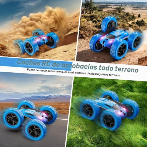 Miniatura 5 de QUNREDA Coche Teledirigido, Coche RC de Juguete para Niños 6-12 Años, 4WD de Acrobacias con Luces LED, Giros 360°, 2,4 GHz, Baterías USB-C Modulares, Regalo de Cumpleaños para Niños, Azul