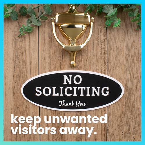 Image of ExcelMark No Soliciting Sign for House or Business - Durable Indoor /Outdoor Sign - Easily Attach to Front Door - UV and Weather Resistant (Medium - 2.8 inchx 7 inch, Black with White Letters)