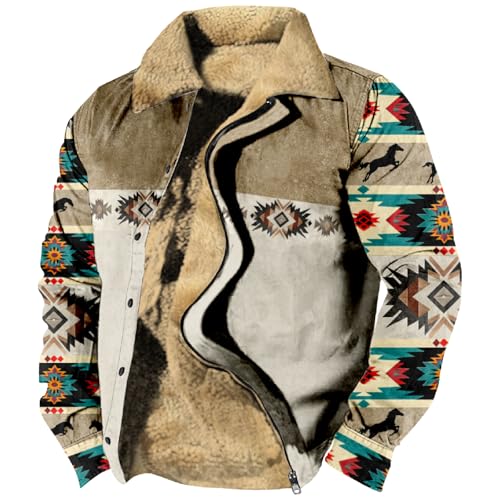 Cowboy Western Jackets for Men Long Sleeve Aztec Sherpa Fleece Lined Zip Up Ethnic Fashion Big And Tall Warm Coat3