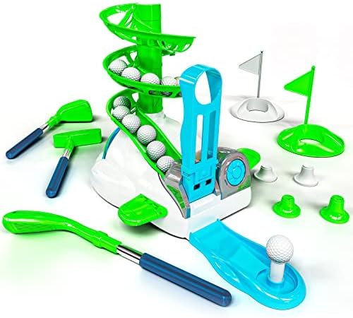 Tecnock Kids Golf Toys Set with 3 Golf Clubs, 3 Club Heads,12pcs Training Toy Golf Balls and Accessories,Portable Indoor Outside Yard Sports Toy Gifts for Boys Girls 6 7 8 9 10 Years Old