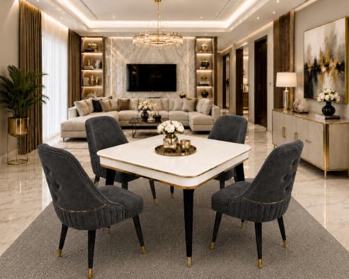 Image of WOODEN SPACE 4 Seater Wooden Dining Table Set | Urban Marble Top Dining Table with Chairs for Dining Room & Kitchen (Modern Grand Aura Dark Grey) (42 x 42 x 30 inch)