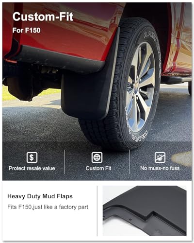Image of Kiwi Master Mud Flaps for 2015-2020 Ford F-150 (Without Fender Flares), Heavy Duty Mud Guards, Front & Rear Splash Guards, No Drill, 4 Pcs Set