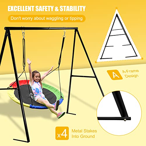 Hishine Swing Stand A Frame for Porch Outdoor 550lbs Heavy Duty 71” Height Full Metal Swing Frame, Easy Installation, Anti-Rust and All Weather Resistance (Black Stand)