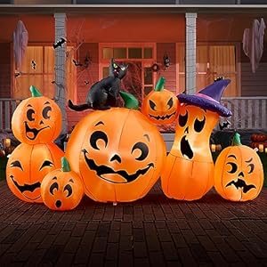 Joiedomi 6 FT Long 7 Pcs Halloween Inflatable Pumpkin with Witch’s Cat Outdoor Halloween Decorations with Build-in LEDs Blow Up Inflatables for Halloween indoor, Outdoor, Yard, Garden, Lawn Decoration