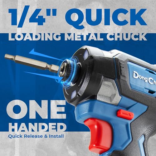 Image of Dong Cheng 20V 4.2 inch Compact Impact Driver, 1840in-lbs Torque, with 2 x 2.0Ah Batteries, 1 /4 inch Hex Chuck, 3200RPM, 4300IPM, Brushless Impact Driver for Cabinetry, Deck Building & HVAC Installation
