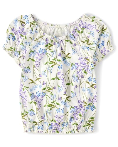 The Children's Place,Girls,Smocked Short Sleeve Tops,Floral Hem Puff,Medium