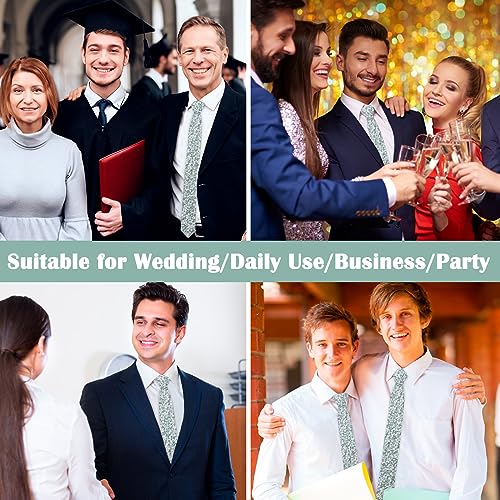 Image of Mantieqingway Men Skinny Tie Cotton Floral Necktie for Wedding Groomsmen Tie