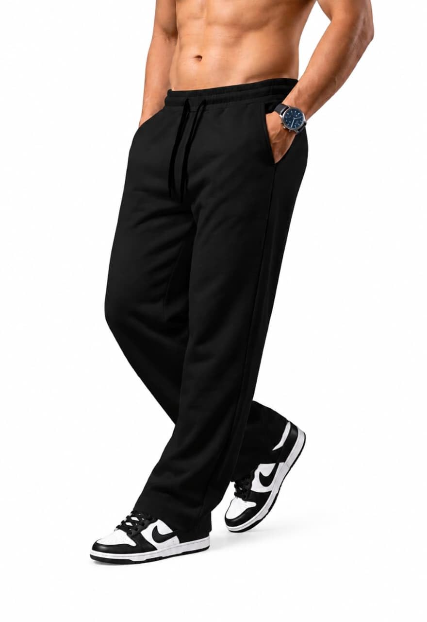 Men's Cotton Loose Fit Black Track Pants with Side Pockets-image-33