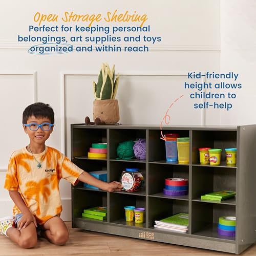 Image of ECR4Kids 12 Cubby Mobile Tray Storage Cabinet, 3x4, Classroom Furniture, Grey Wash