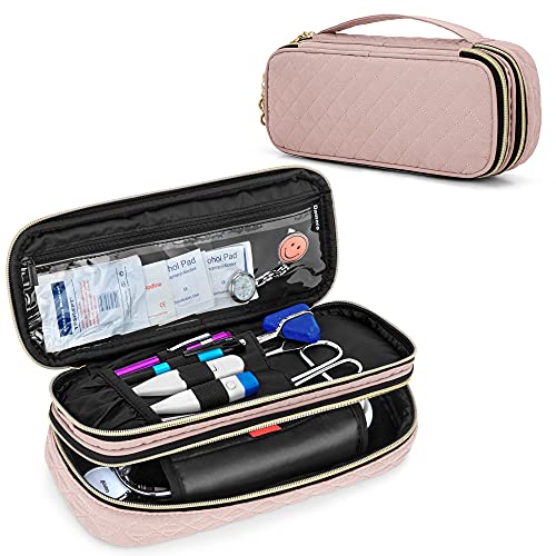 Damero Estuche para Estetoscopio de Doble capa compatible con el Estetoscopio Littmann, Estuche de Transporte para Estetoscopio Bolsa de Viaje para Accesorios de Enfermera, Rosa Oscuro