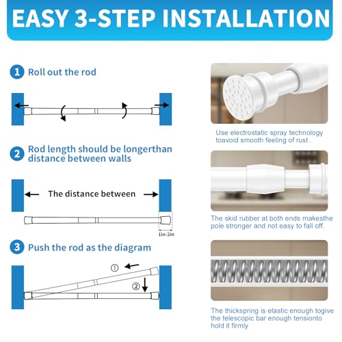Image of AIZESI 2 Pack Tension Curtain Rods for Windows 27 to 38 inch, Adjustable Expandable Pressure Spring Curtain Rods No Drilling, White Tension Rods for Bedroom Closet Door