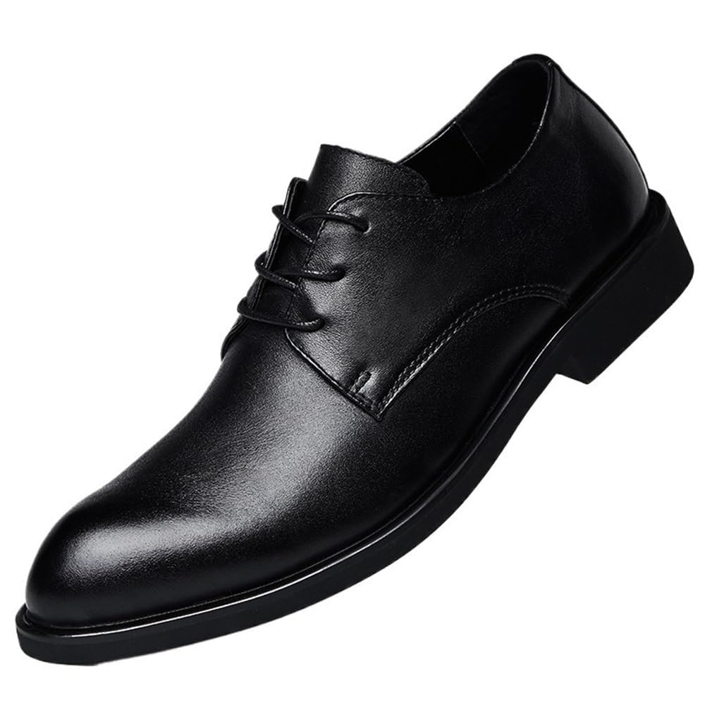 Men Oxford Leather Dress Shoes Pointed Toe Brogue Classic Lace Up Business Wedding Formal Comfortable Genuine Leather Non