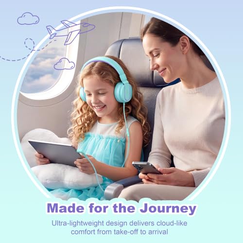 Image of AILIHEN I35 Kids Headphones for School with Mic, 93dB Volume, Green Purple | Wired On Ear Headphones for Girls Boys, 3.5mm Foldable Lightweight for Classroom Chromebook, Laptop, Computer, Tablet