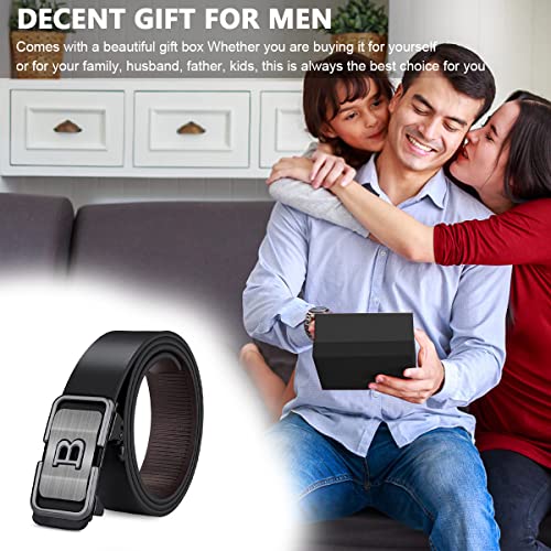 Image of GUSTAVE Men's Leather Belt Adjustable Auto Lock Buckle Belt for Men (Black E)