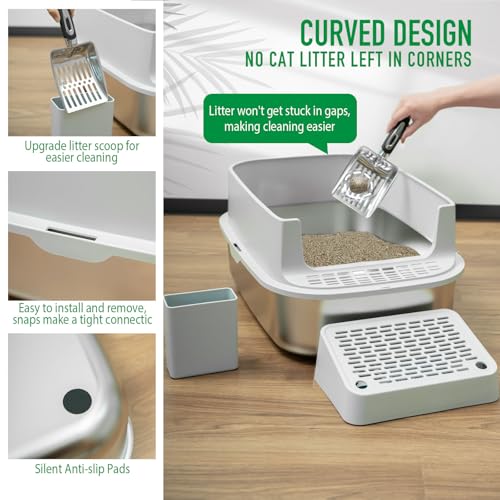 Image of Stainless Steel Cat Litter with Lid, XL Extra Large Enclosed Cat Litter Box for Big Cats, High Sides Metal Litter Box, Anti Leakage,Odor-Free & Easy Cleaning,Include Scoop & Foot Board