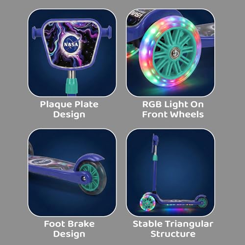 Image of StarAndDaisy X NASA Kick Scooter for Kids 3+ Years, Foldable Skate Scooter for Children Boys & Girls with Multi-Level Height Adjustment, LED Wheels & Brakes -(Officially Licensed) Blue