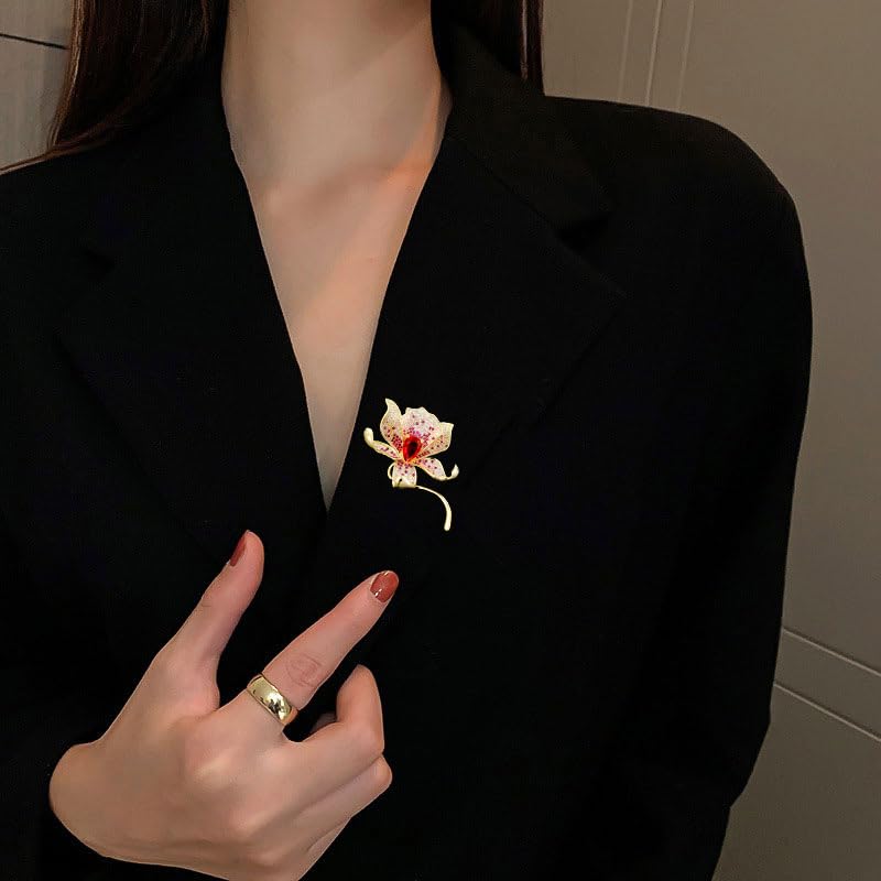 Image of Stunning Handmade Lily Brooch in 14K Gold with Crystal Encrusted, Luxurious Moissanite Botanical Floral Corsage, Ideal Botanical Theme Shawl Accessory