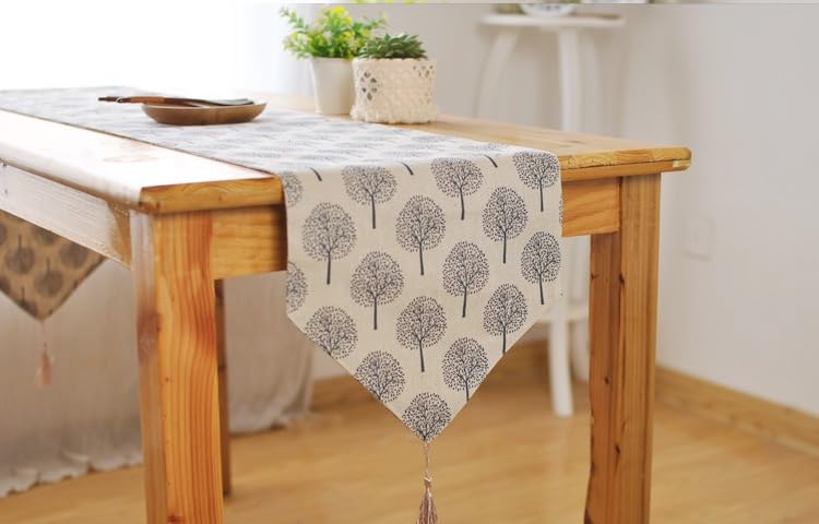 CosyAurora Linen Table Runner Mulberry Trees Beige - Image 2