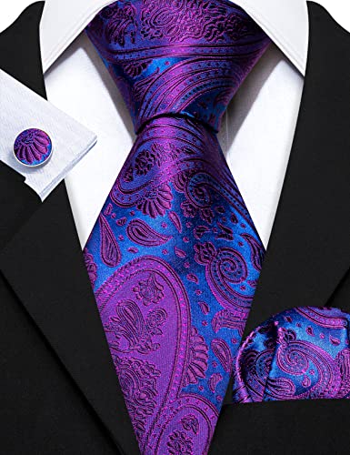Image of Barry.Wang Paisley Tie Fashion Set Hanky Cufflinks Neckties for Men Woven Silk